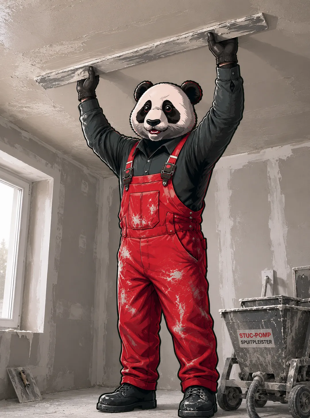 Guus de mascotte-panda aan het stuken